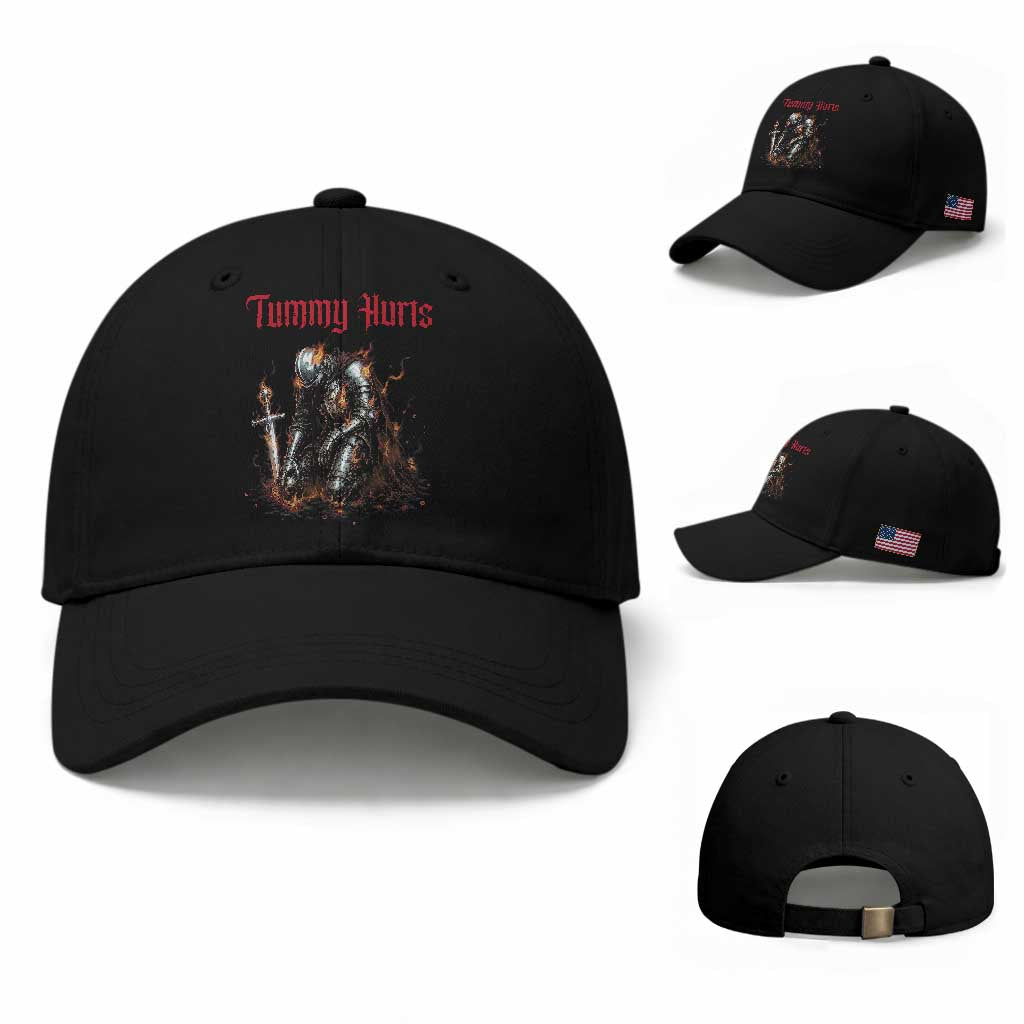 Tummy Hurts Baseball Cap Funny Medieval Knight Dark Humor TS14 Baseball Cap Universal Fit Black Print Your Wear