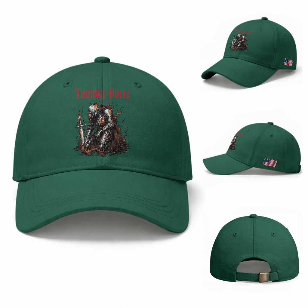 Tummy Hurts Baseball Cap Funny Medieval Knight Dark Humor TS14 Baseball Cap Universal Fit Irish Green Print Your Wear