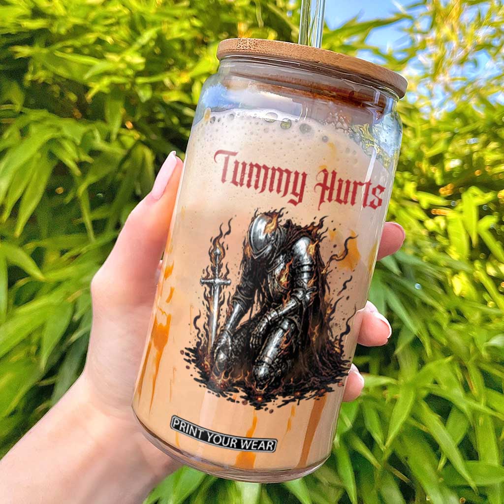 Tummy Hurts Glass Can Funny Medieval Knight Dark Humor TS14 Black Print Your Wear