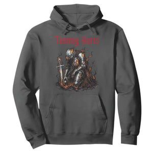 Tummy Hurts Hoodie Funny Medieval Knight Dark Humor TS14 Dark Heather Print Your Wear