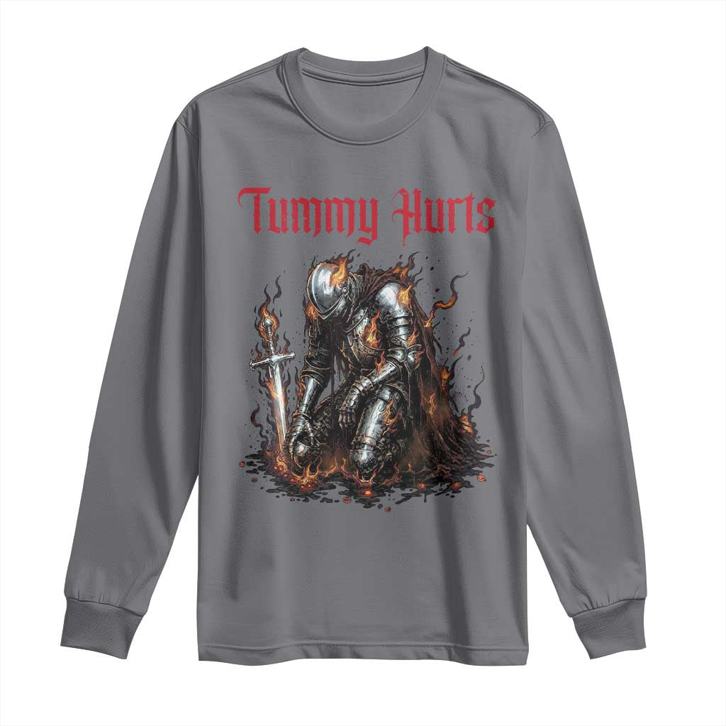 Tummy Hurts Long Sleeve Shirt Funny Medieval Knight Dark Humor TS14 Charcoal Print Your Wear