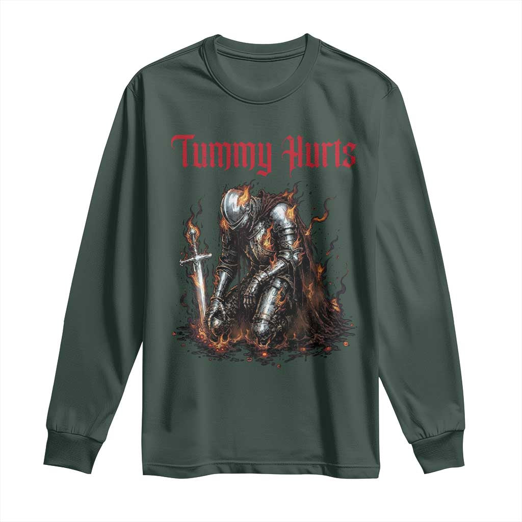 Tummy Hurts Long Sleeve Shirt Funny Medieval Knight Dark Humor TS14 Dark Forest Green Print Your Wear