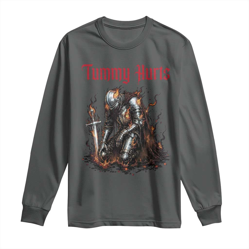 Tummy Hurts Long Sleeve Shirt Funny Medieval Knight Dark Humor TS14 Dark Heather Print Your Wear