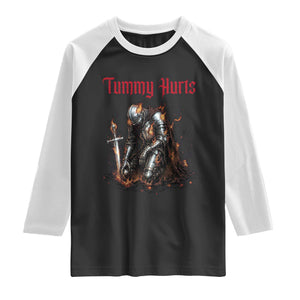 Tummy Hurts Raglan Shirt Funny Medieval Knight Dark Humor TS14 Black White Print Your Wear