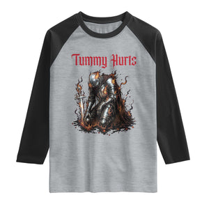 Tummy Hurts Raglan Shirt Funny Medieval Knight Dark Humor TS14 Heather Gray Black Print Your Wear