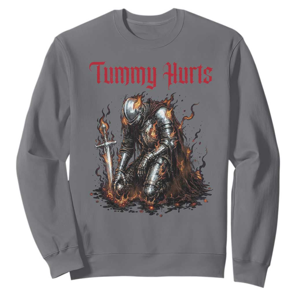 Tummy Hurts Sweatshirt Funny Medieval Knight Dark Humor TS14 Charcoal Print Your Wear