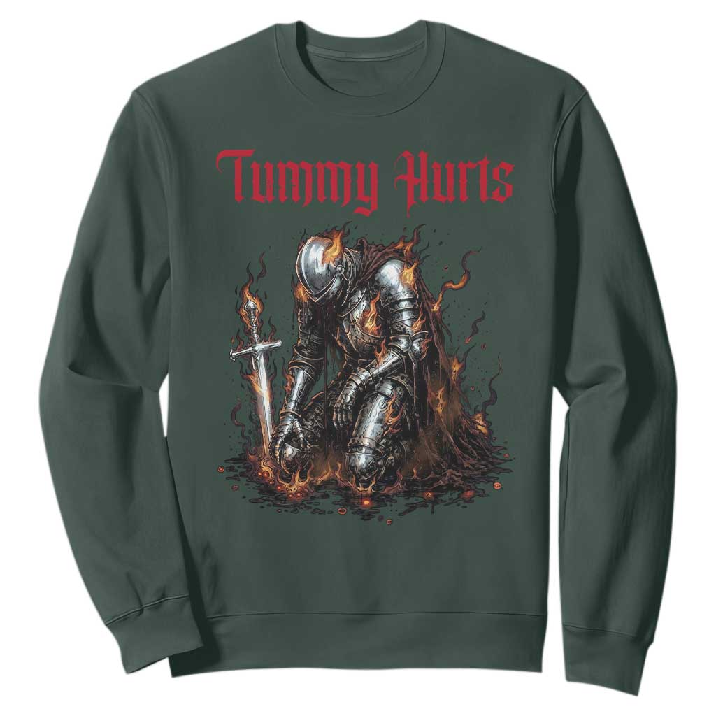 Tummy Hurts Sweatshirt Funny Medieval Knight Dark Humor TS14 Dark Forest Green Print Your Wear