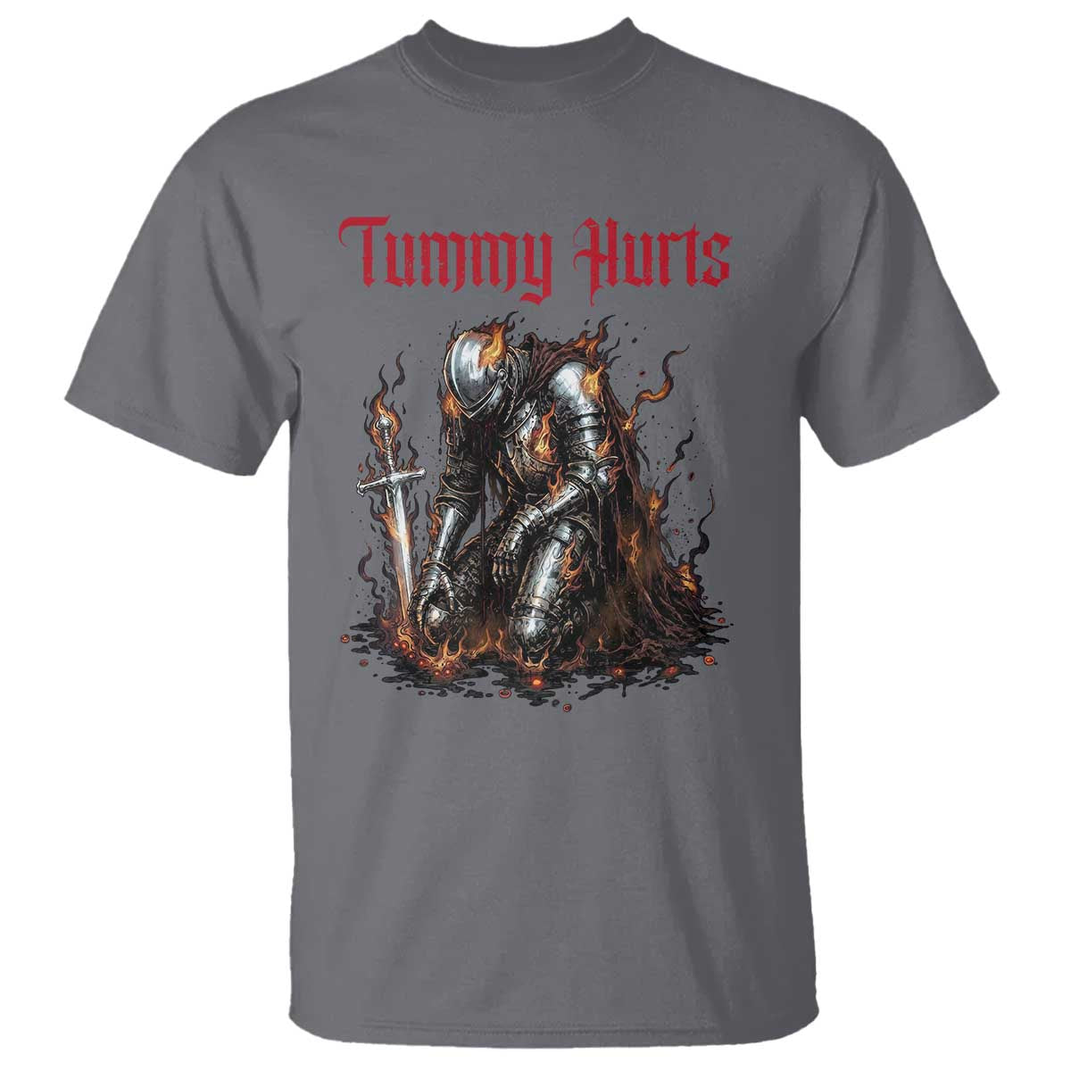 Tummy Hurts T Shirt Funny Medieval Knight Dark Humor TS14 Charcoal Print Your Wear