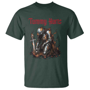 Tummy Hurts T Shirt Funny Medieval Knight Dark Humor TS14 Dark Forest Green Print Your Wear