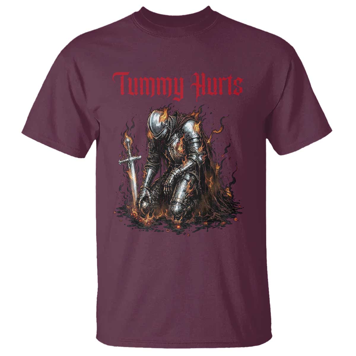 Tummy Hurts T Shirt Funny Medieval Knight Dark Humor TS14 Maroon Print Your Wear