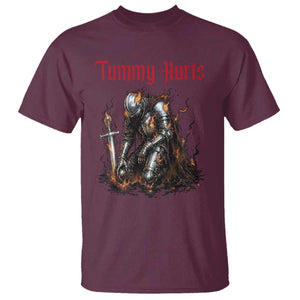 Tummy Hurts T Shirt Funny Medieval Knight Dark Humor TS14 Maroon Print Your Wear