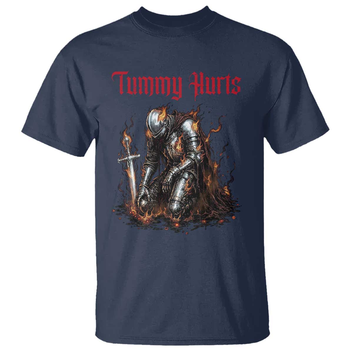 Tummy Hurts T Shirt Funny Medieval Knight Dark Humor TS14 Navy Print Your Wear
