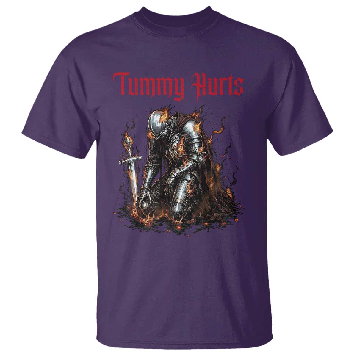 Tummy Hurts T Shirt Funny Medieval Knight Dark Humor TS14 Purple Print Your Wear