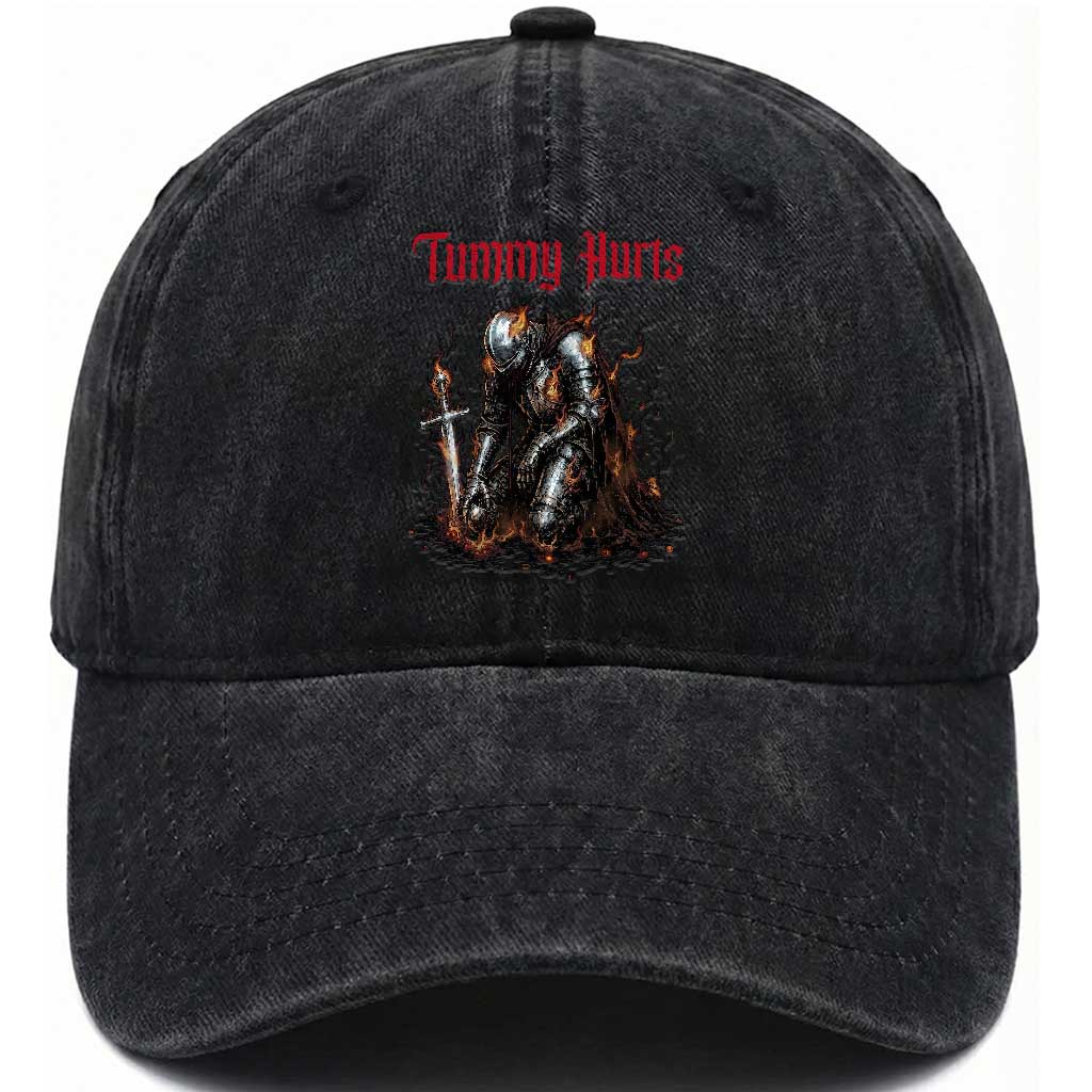 Tummy Hurts Washed Cotton Baseball Cap Funny Medieval Knight Dark Humor TS14 Print Your Wear