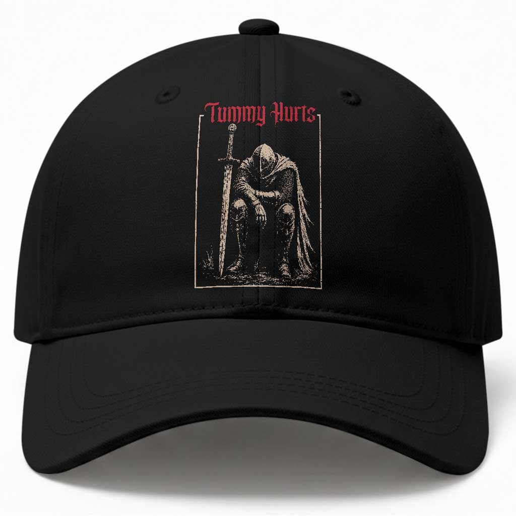 Tummy Hurts Baseball Cap Funny Medieval Knight Dark Meme TS14 Print Your Wear