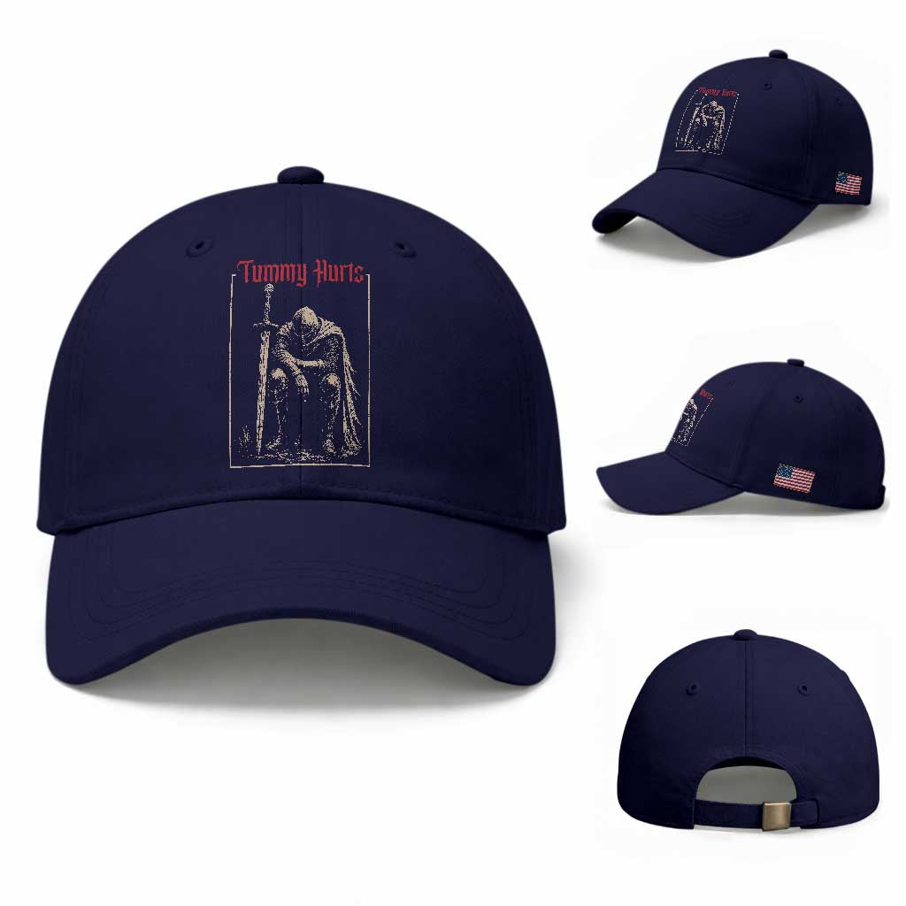 Tummy Hurts Baseball Cap Funny Medieval Knight Dark Meme TS14 Baseball Cap Universal Fit Dark Blue Print Your Wear