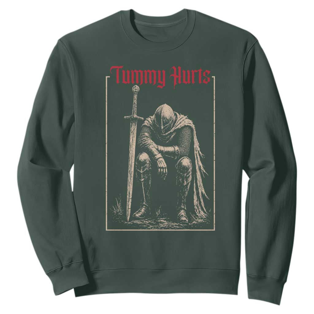 Tummy Hurts Sweatshirt Funny Medieval Knight Dark Meme TS14 Dark Forest Green Print Your Wear