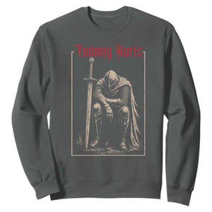 Tummy Hurts Sweatshirt Funny Medieval Knight Dark Meme TS14 Dark Heather Print Your Wear