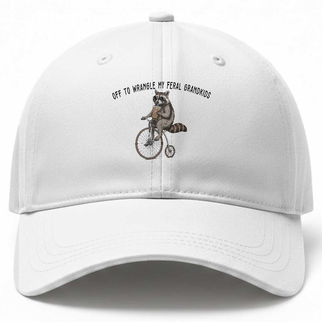 Off To Wranglin My Feral Grandkids Baseball Cap Funny Raccoon Grandpa Father's Day Gift TS14 Print Your Wear