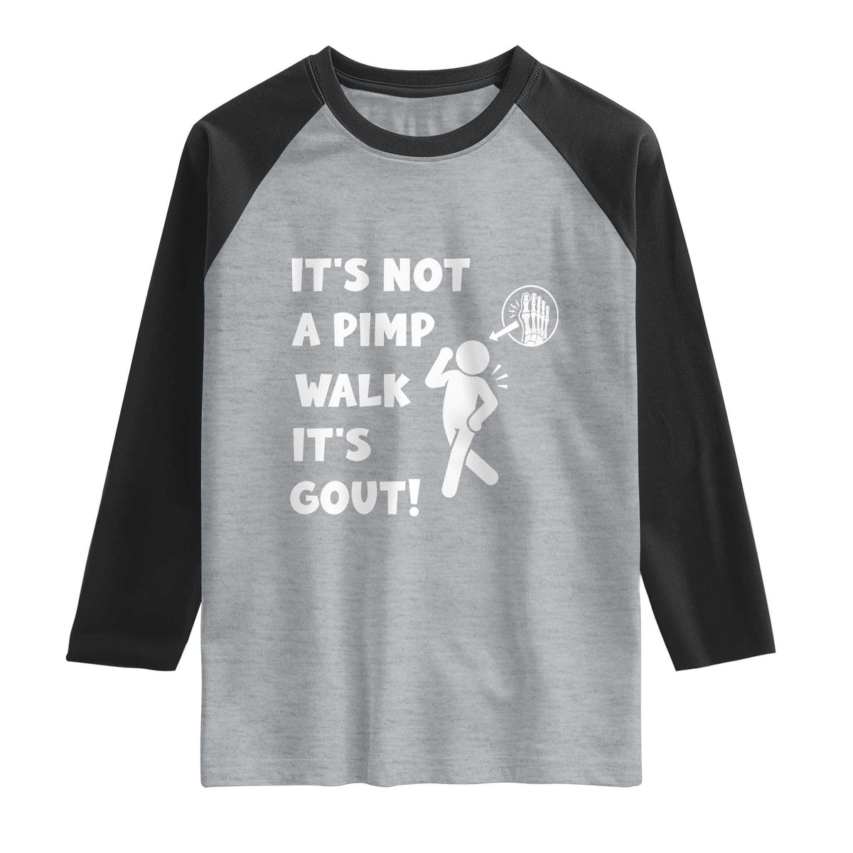 It’s Not A Pimp Walk It’s Gout Raglan Shirt Funny Gout Dad Sarcastic TS14 Heather Gray Black Print Your Wear