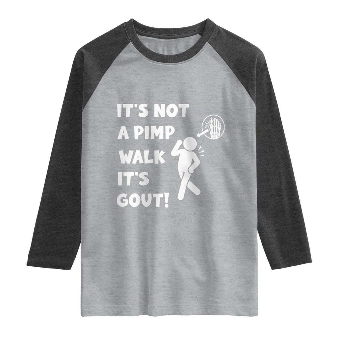 It’s Not A Pimp Walk It’s Gout Raglan Shirt Funny Gout Dad Sarcastic TS14 Heather Gray Heather Charcoal Print Your Wear