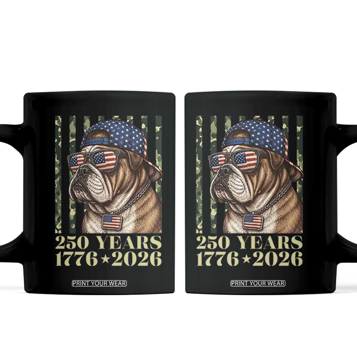 250 Years America Anniversary Coffee Mug Military Bulldog American Flag Camo TS14 Black Print Your Wear