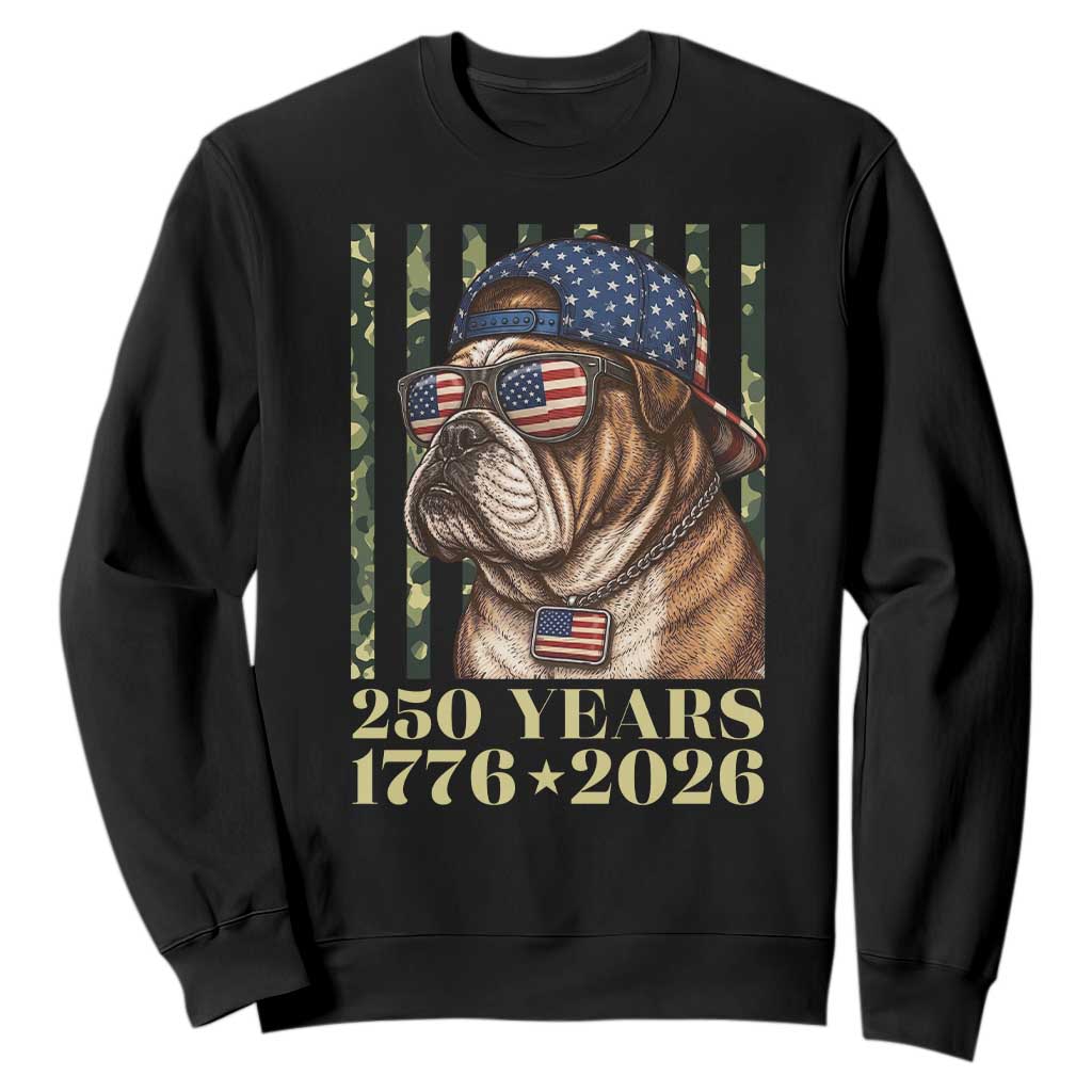 250 Years America Anniversary Sweatshirt Military Bulldog American Flag Camo TS14 Black Print Your Wear