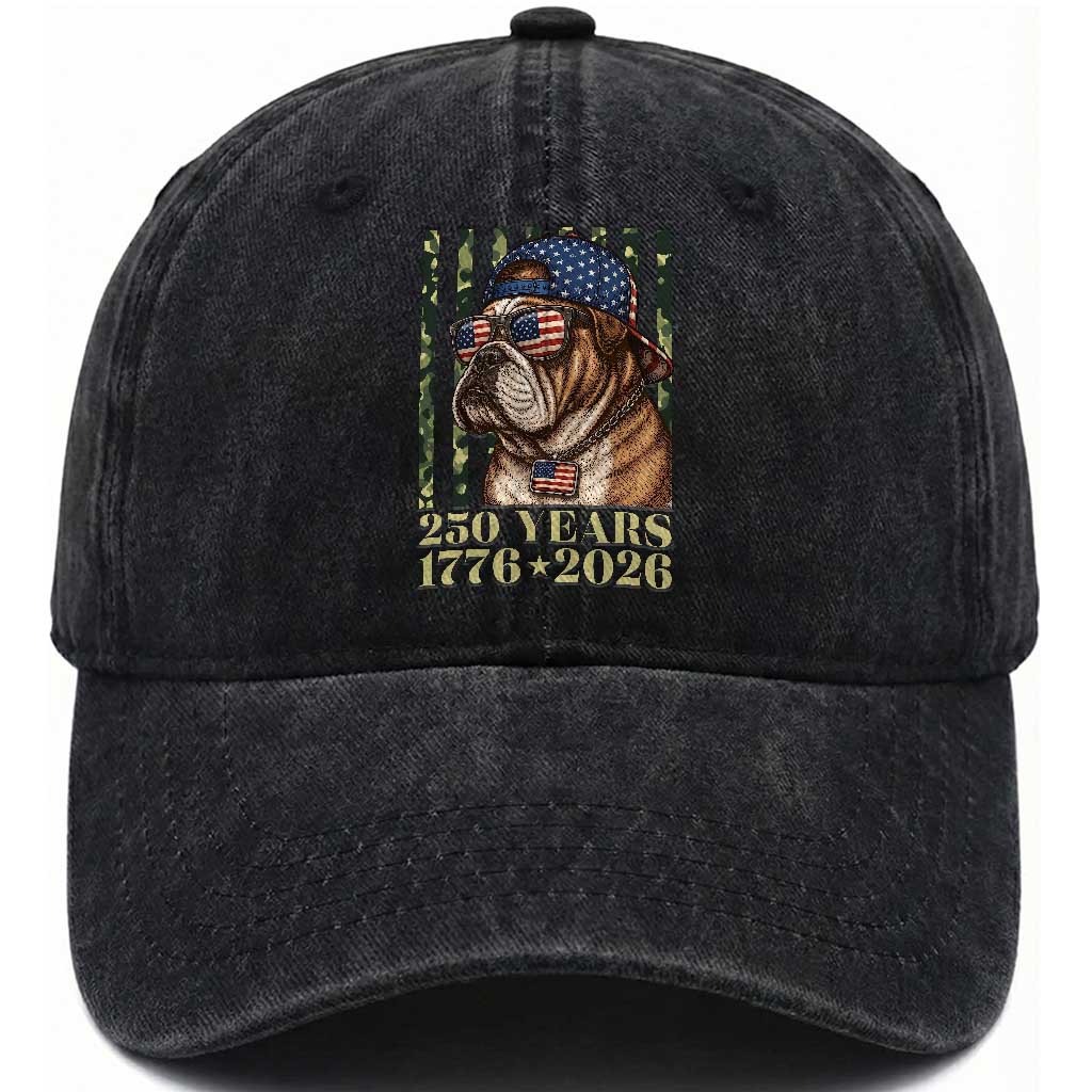 250 Years America Anniversary Washed Cotton Baseball Cap Military Bulldog American Flag Camo TS14 Print Your Wear