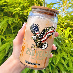 250 Years America Anniversary Glass Can Military Eagle American Flag Camo TS14 Black Print Your Wear