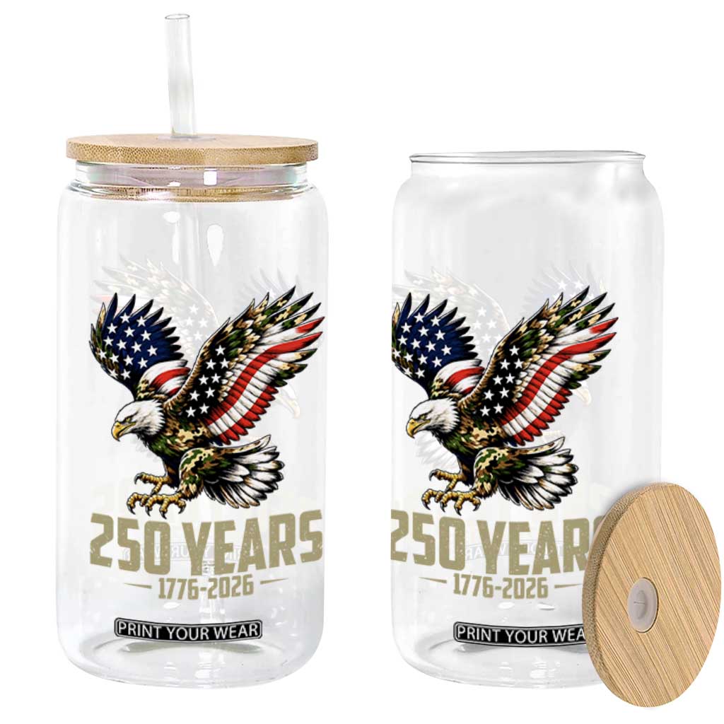 250 Years America Anniversary Glass Can Military Eagle American Flag Camo TS14 Print Your Wear