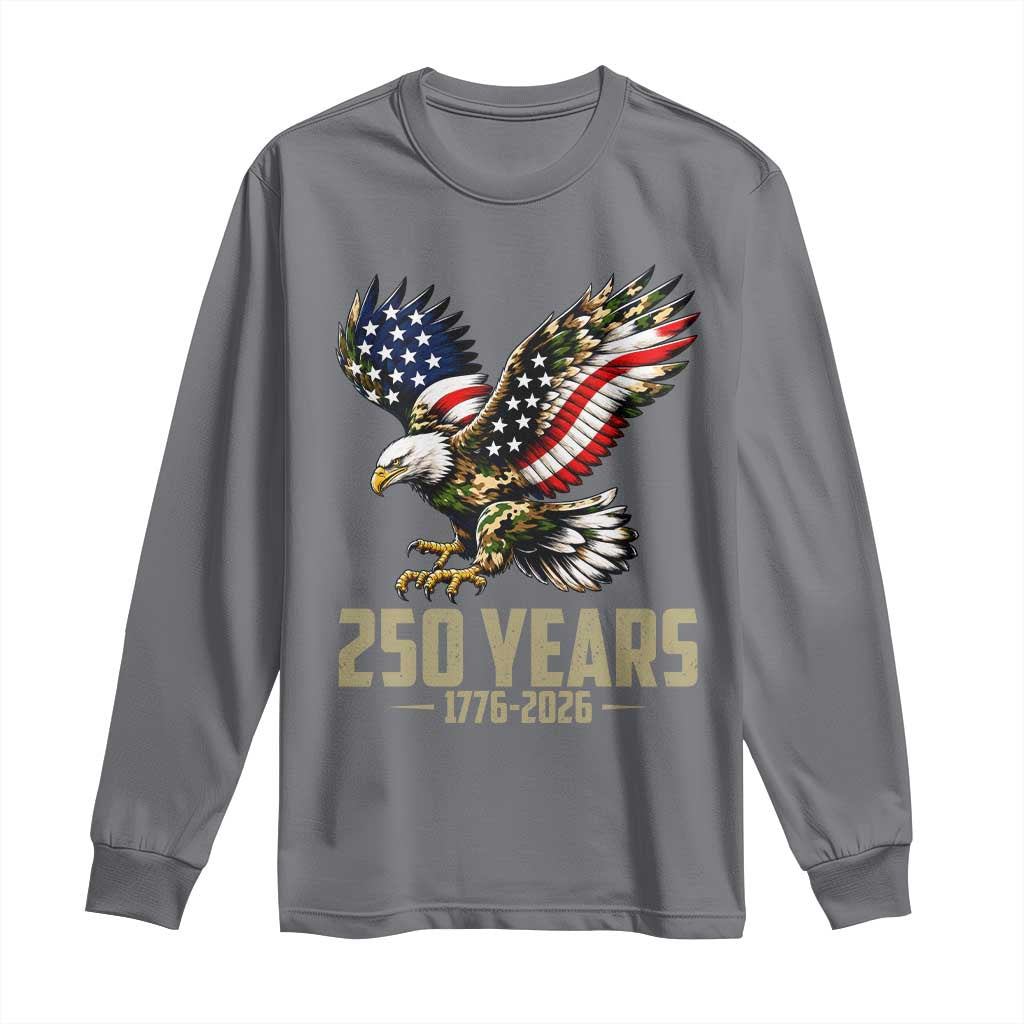250 Years America Anniversary Long Sleeve Shirt Military Eagle American Flag Camo TS14 Charcoal Print Your Wear