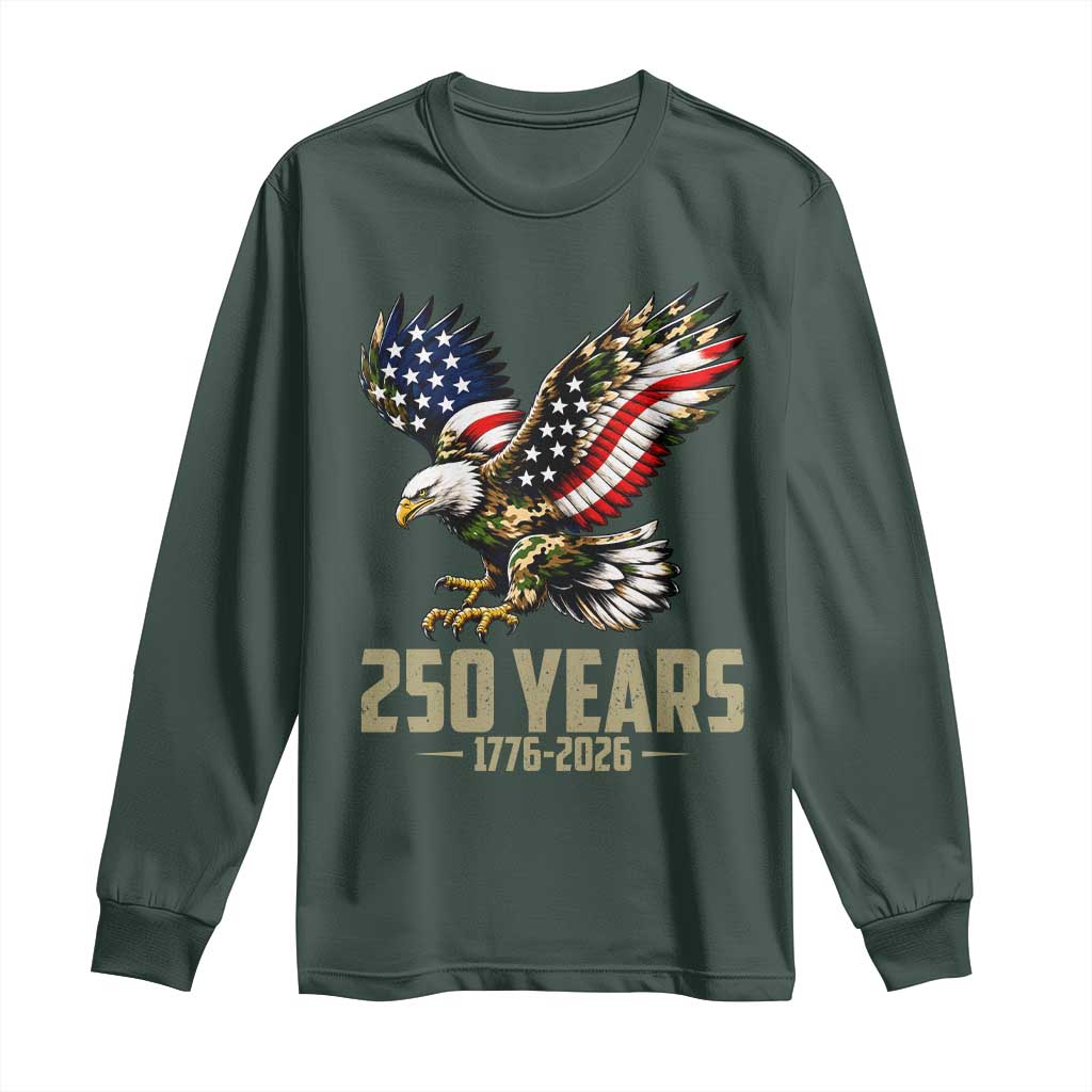 250 Years America Anniversary Long Sleeve Shirt Military Eagle American Flag Camo TS14 Dark Forest Green Print Your Wear