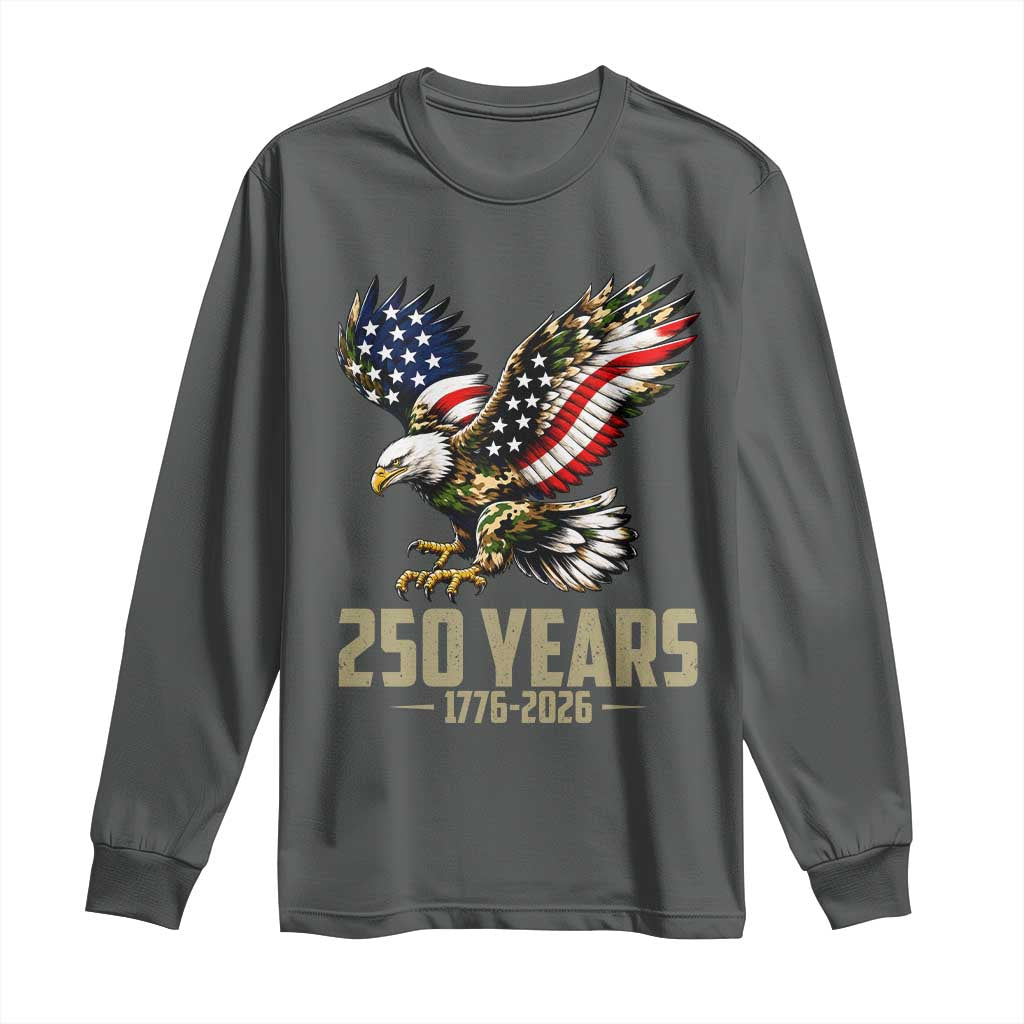 250 Years America Anniversary Long Sleeve Shirt Military Eagle American Flag Camo TS14 Dark Heather Print Your Wear