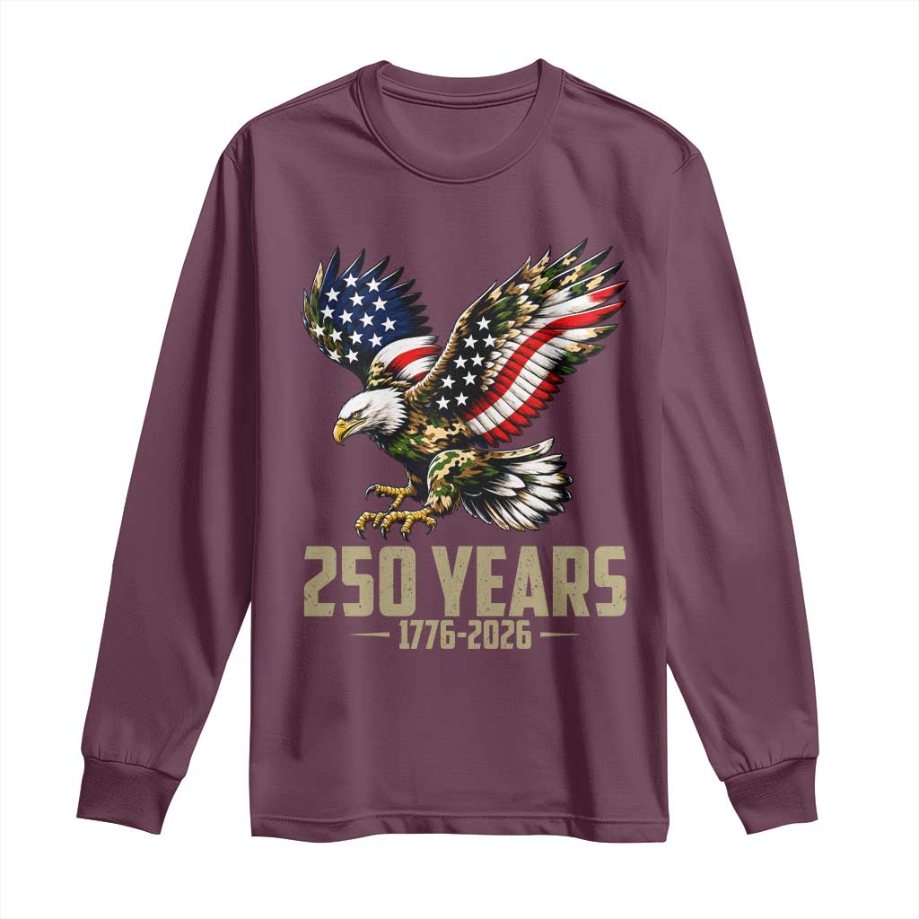 250 Years America Anniversary Long Sleeve Shirt Military Eagle American Flag Camo TS14 Maroon Print Your Wear