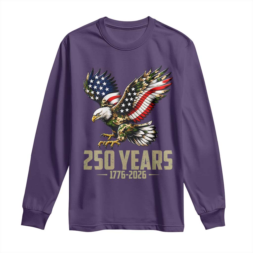 250 Years America Anniversary Long Sleeve Shirt Military Eagle American Flag Camo TS14 Purple Print Your Wear