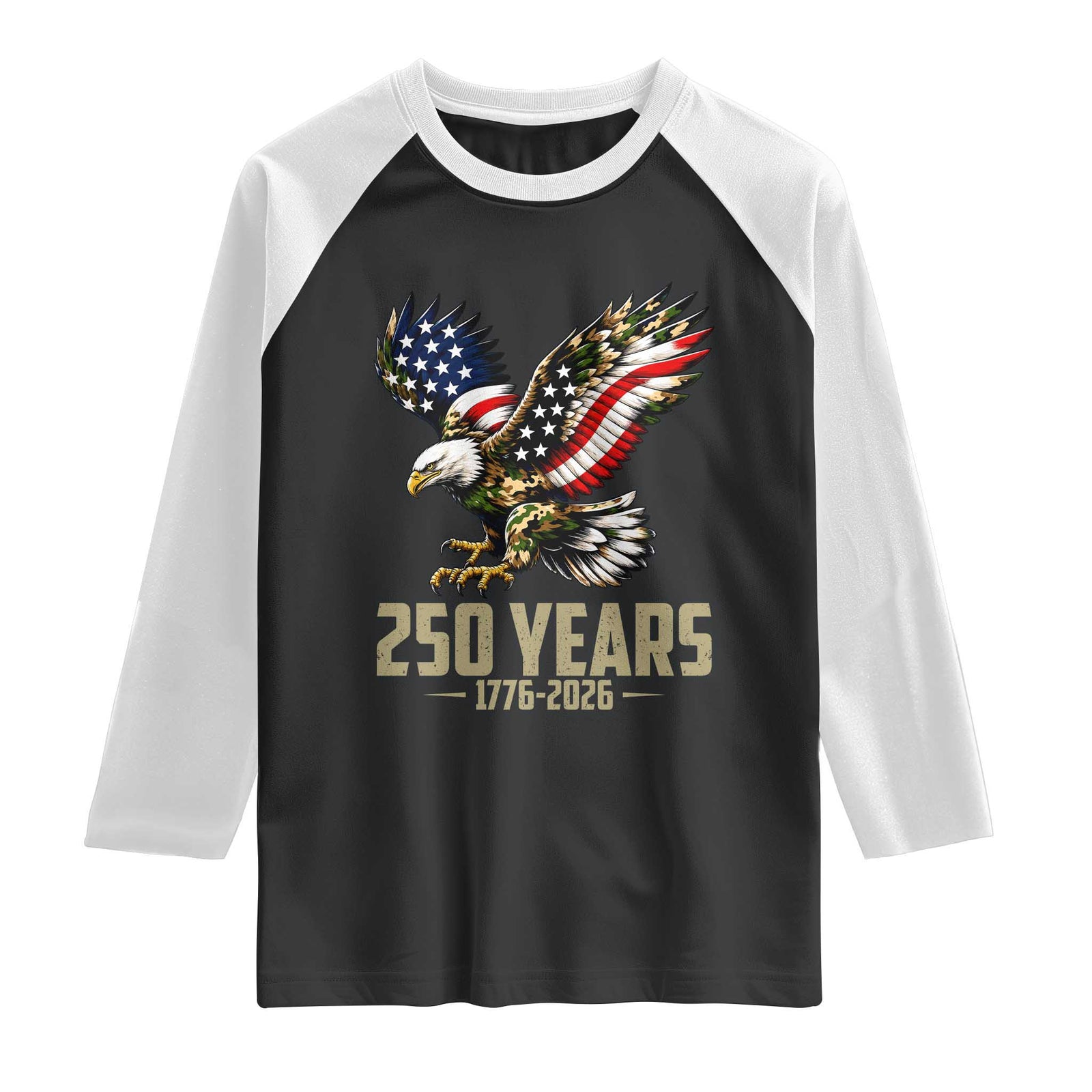 250 Years America Anniversary Raglan Shirt Military Eagle American Flag Camo TS14 Black White Print Your Wear