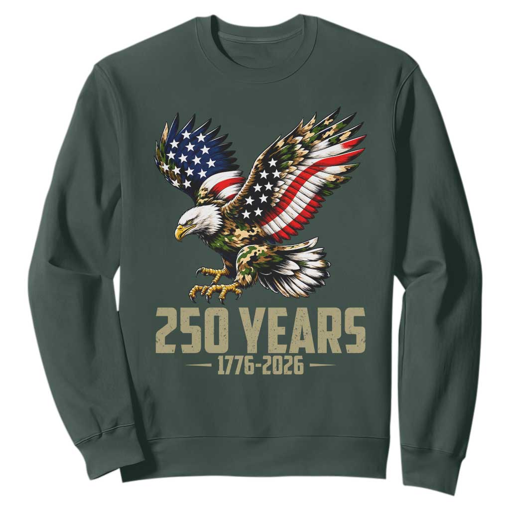250 Years America Anniversary Sweatshirt Military Eagle American Flag Camo TS14 Dark Forest Green Print Your Wear