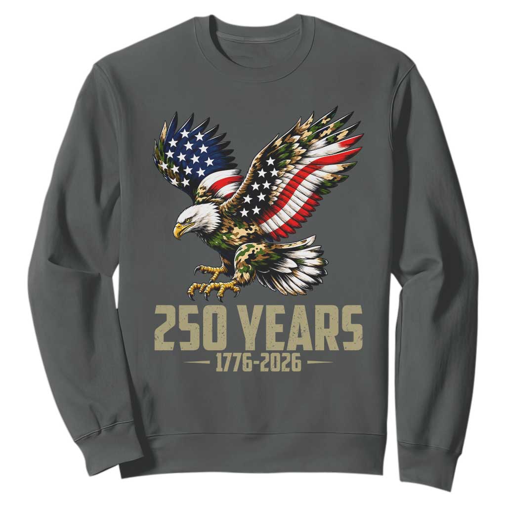 250 Years America Anniversary Sweatshirt Military Eagle American Flag Camo TS14 Dark Heather Print Your Wear