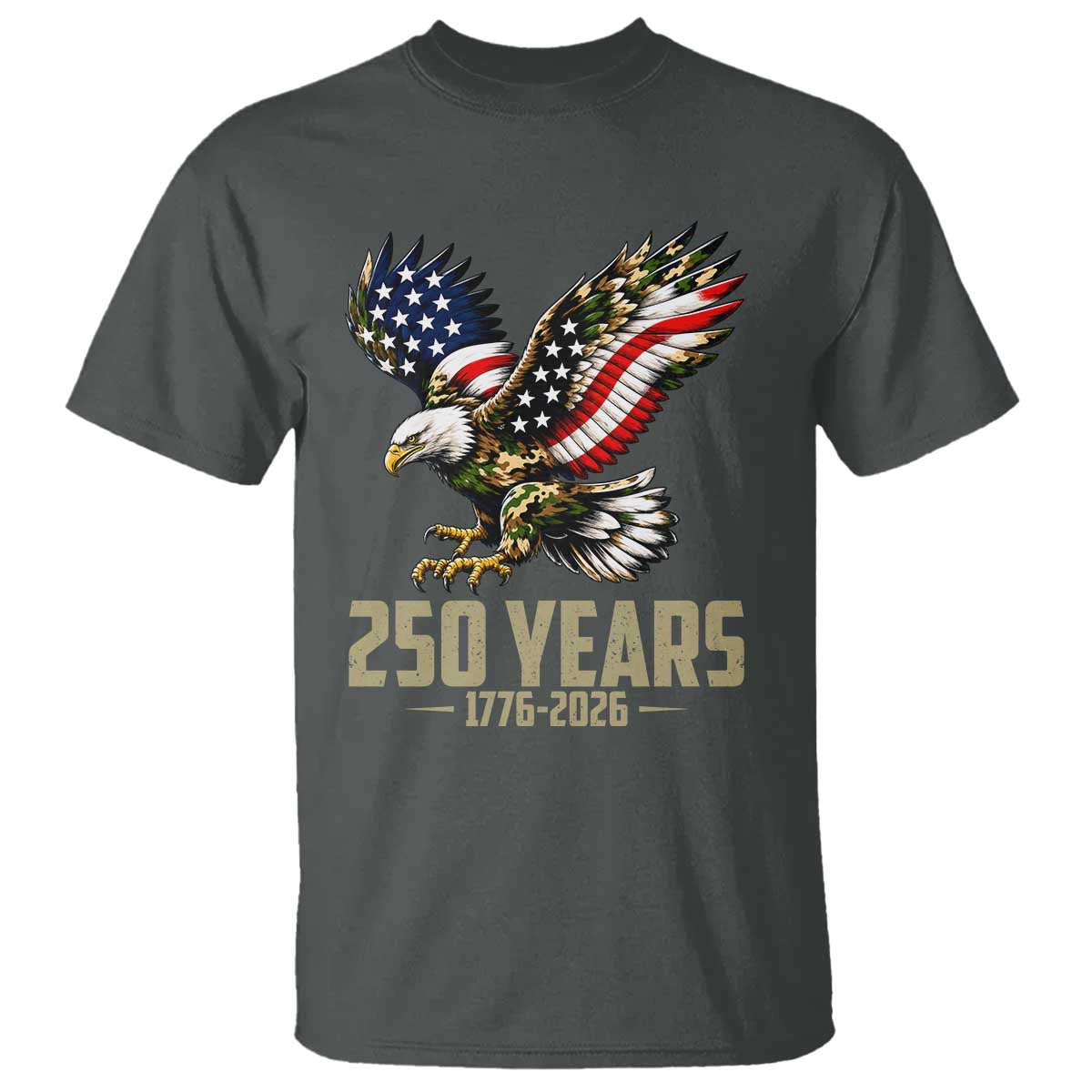 250 Years America Anniversary T Shirt Military Eagle American Flag Camo TS14 Dark Heather Print Your Wear