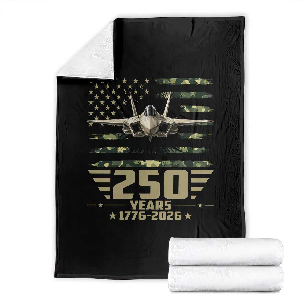 250 Years Anniversary Throw Blanket Patriotic Jet Fighter US Flag Camo TS14 Black Print Your Wear