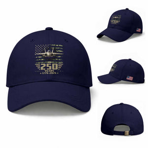 250 Years Anniversary Baseball Cap Patriotic Jet Fighter US Flag Camo TS14 Baseball Cap Universal Fit Dark Blue Print Your Wear