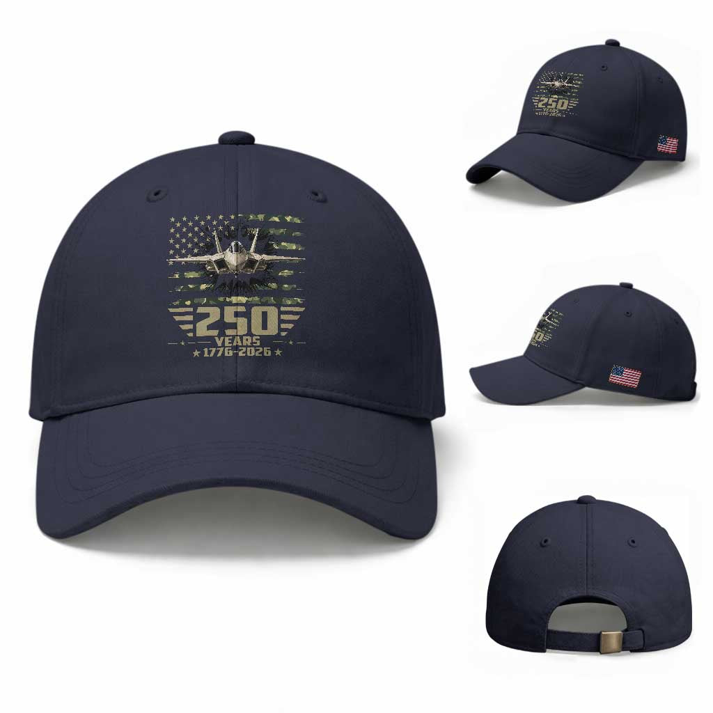 250 Years Anniversary Baseball Cap Patriotic Jet Fighter US Flag Camo TS14 Baseball Cap Universal Fit Navy Print Your Wear
