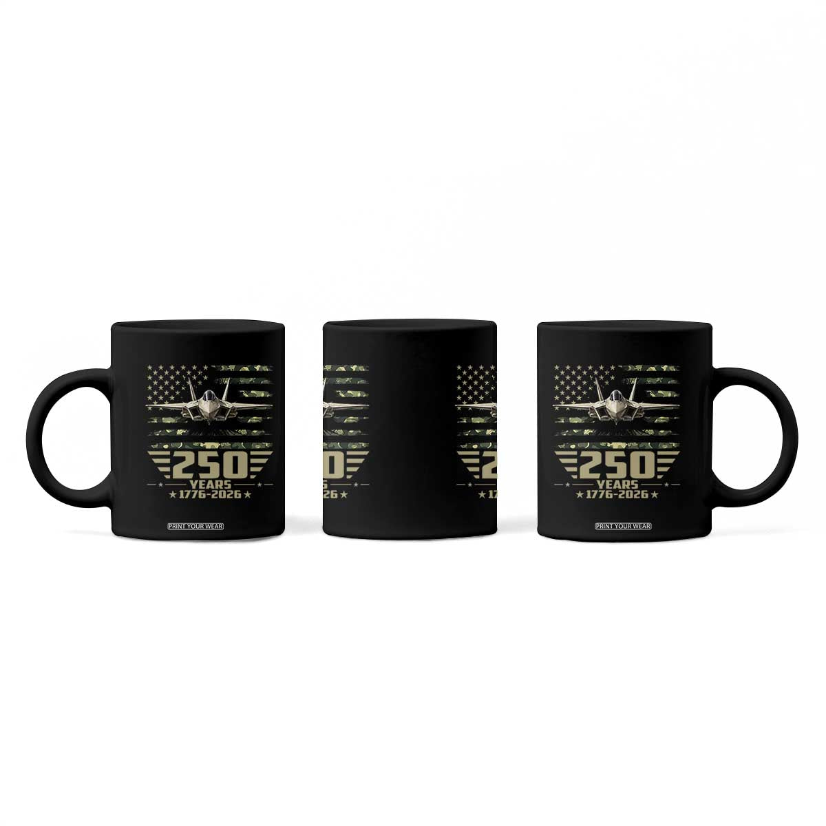 250 Years Anniversary Coffee Mug Patriotic Jet Fighter US Flag Camo TS14 Print Your Wear
