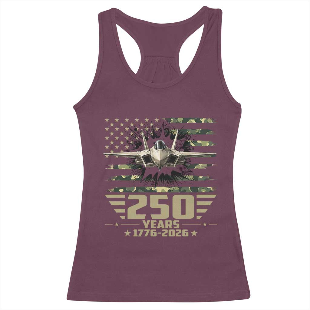 250 Years Anniversary Racerback Tank Top Patriotic Jet Fighter US Flag Camo TS14 Maroon Print Your Wear