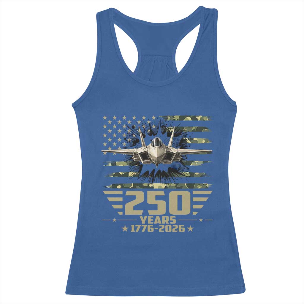 250 Years Anniversary Racerback Tank Top Patriotic Jet Fighter US Flag Camo TS14 Royal Blue Print Your Wear