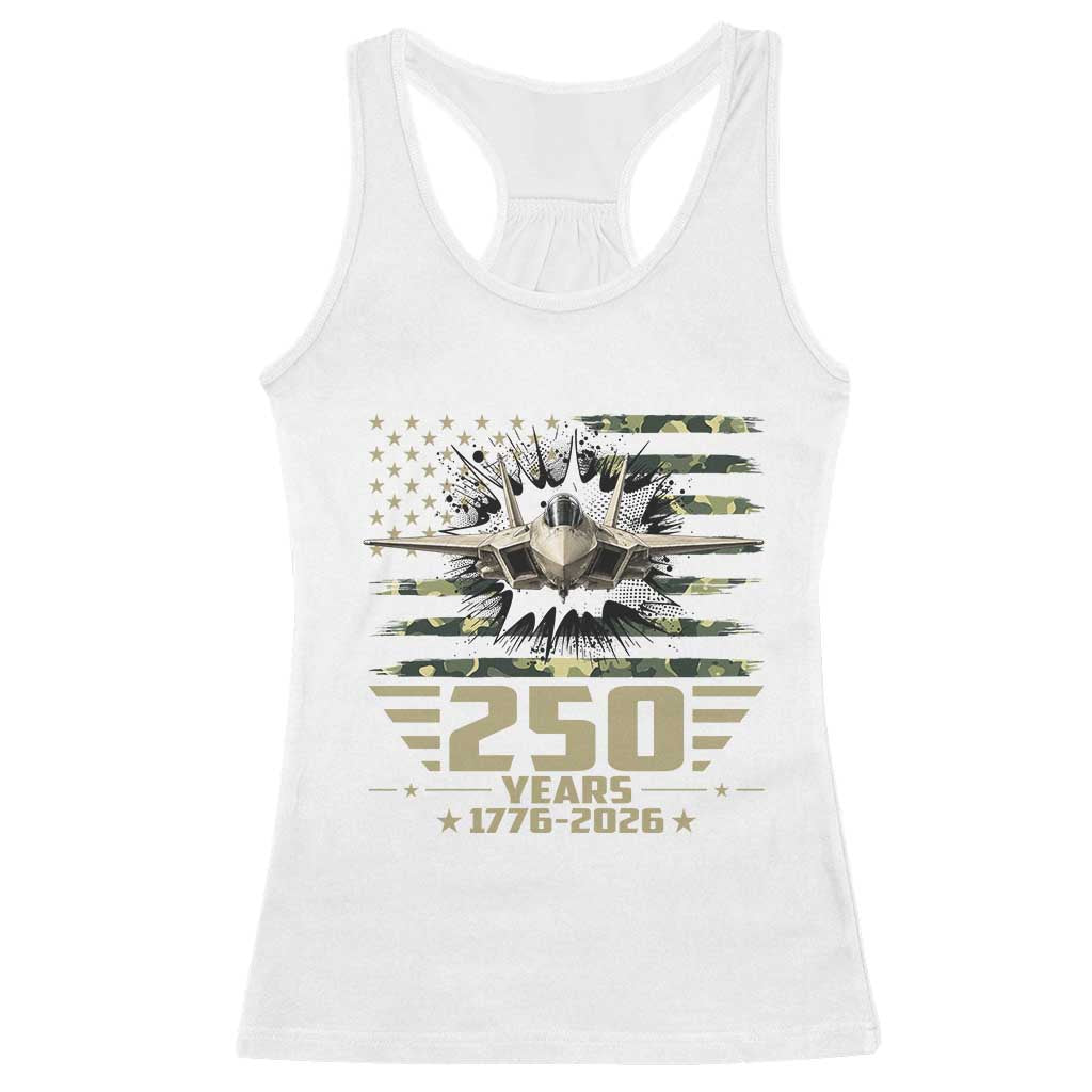 250 Years Anniversary Racerback Tank Top Patriotic Jet Fighter US Flag Camo TS14 White Print Your Wear