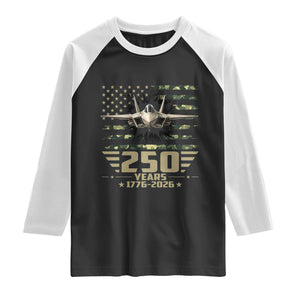 250 Years Anniversary Raglan Shirt Patriotic Jet Fighter US Flag Camo TS14 Black White Print Your Wear