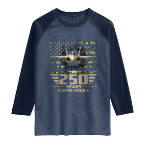 250 Years Anniversary Raglan Shirt Patriotic Jet Fighter US Flag Camo TS14 Heather Denim Navy Print Your Wear