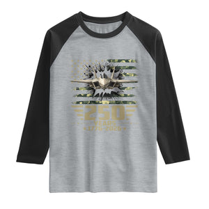 250 Years Anniversary Raglan Shirt Patriotic Jet Fighter US Flag Camo TS14 Heather Gray Black Print Your Wear