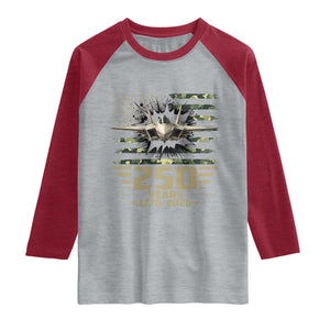 250 Years Anniversary Raglan Shirt Patriotic Jet Fighter US Flag Camo TS14 Heather Gray Heather Red Print Your Wear